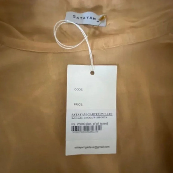 Hand Crafted Indian Kurta Jacket  Long Cotton Duster Gold Embroidery  NWT - Picture 10 of 13